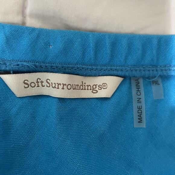 Soft Surroundings Skirt Women XL Petite Blue Tiered Linen A-Line Boho Cottage - Picture 5 of 8